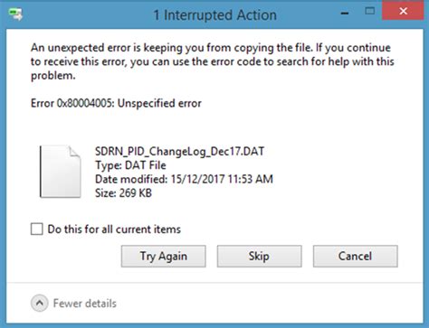 error 0x80004005 unspecified error unzipping.